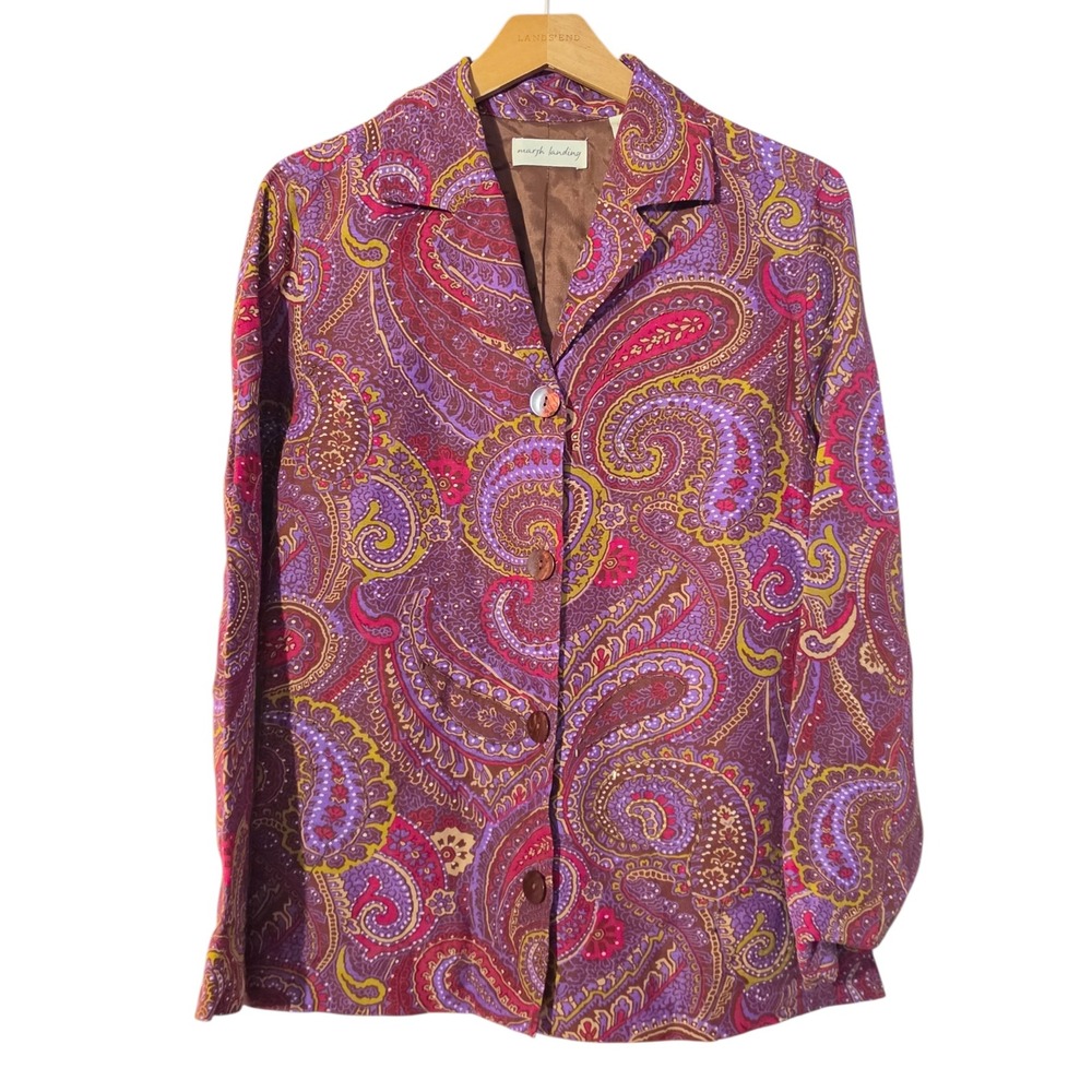 Marsh Landing Purple Paisley Beaded Linen Blend Shacket Jacket Womens Medium